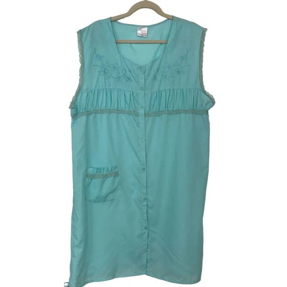 Nucci Intimates Woman’s Vintage Nightgown House Dress 3X Light Blue Button Front - Picture 1 of 16